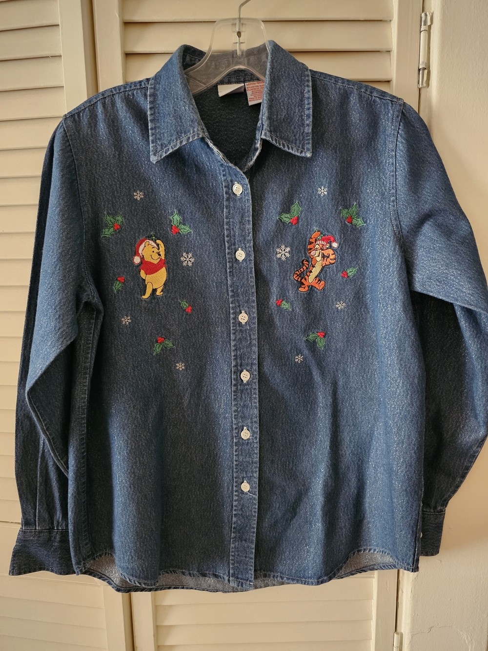 Dark Blue Denim Shirt with Winnie the Pooh & Tigger Embroidery